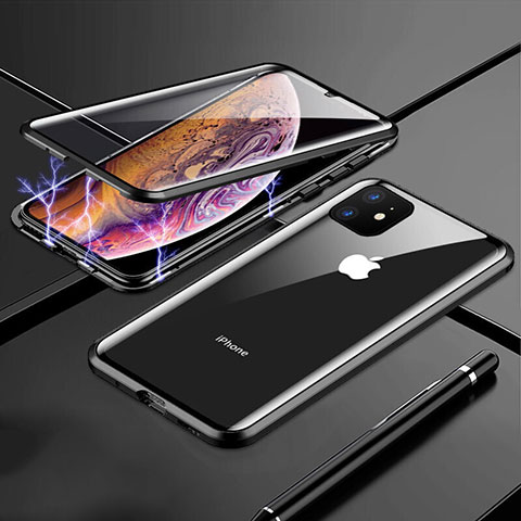 Apple iPhone 11用ケース 高級感 手触り良い アルミメタル 製の金属製 360度 フルカバーバンパー 鏡面 カバー アップル ブラック