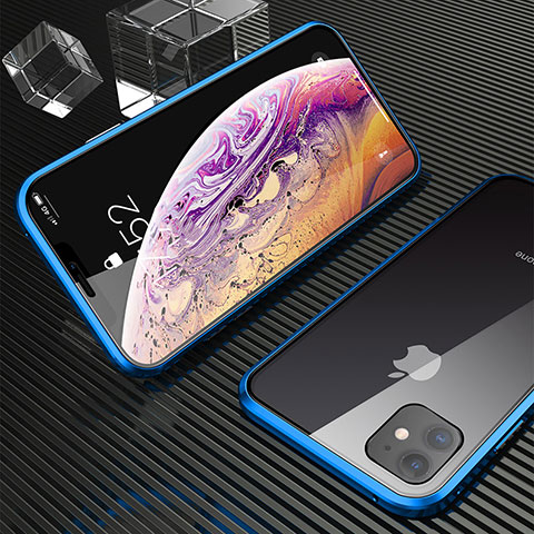 Apple iPhone 11用ケース 高級感 手触り良い アルミメタル 製の金属製 360度 フルカバーバンパー 鏡面 カバー M02 アップル ネイビー