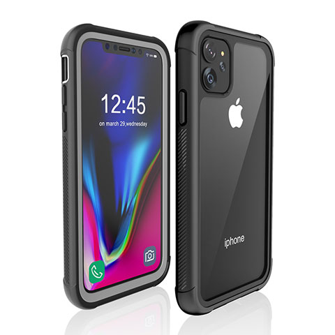 Apple iPhone 11用完全防水ケース ハイブリットバンパーカバー 高級感 手触り良い 360度 W02 アップル ブラック