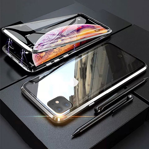 Apple iPhone 11用ケース 高級感 手触り良い アルミメタル 製の金属製 360度 フルカバーバンパー 鏡面 カバー M03 アップル シルバー