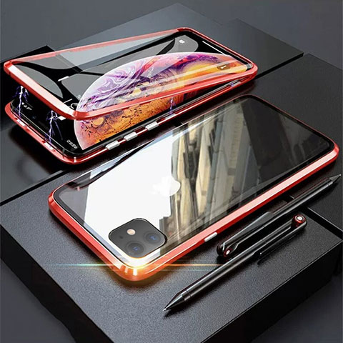 Apple iPhone 11用ケース 高級感 手触り良い アルミメタル 製の金属製 360度 フルカバーバンパー 鏡面 カバー M03 アップル レッド