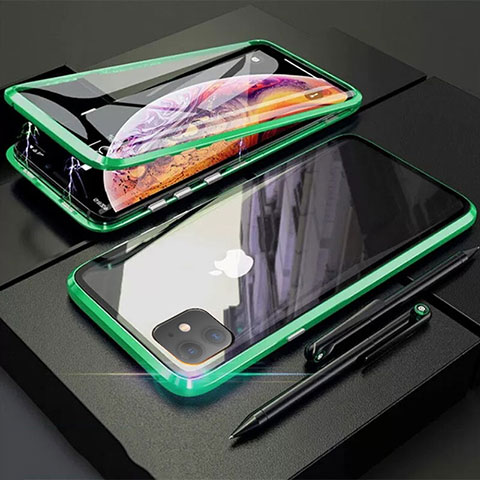 Apple iPhone 11用ケース 高級感 手触り良い アルミメタル 製の金属製 360度 フルカバーバンパー 鏡面 カバー M03 アップル グリーン