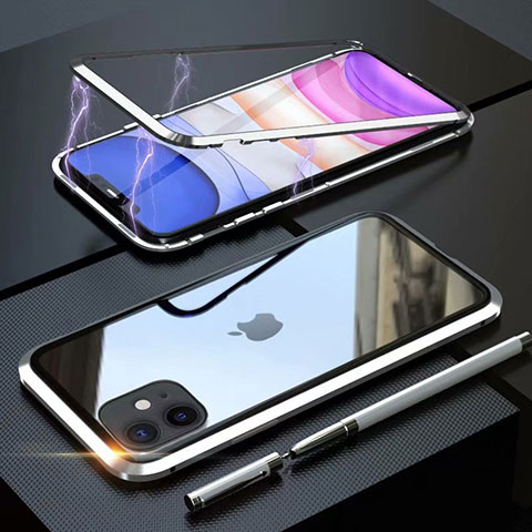 Apple iPhone 11用ケース 高級感 手触り良い アルミメタル 製の金属製 360度 フルカバーバンパー 鏡面 カバー M09 アップル シルバー