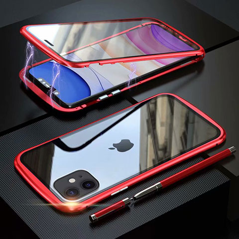 Apple iPhone 11用ケース 高級感 手触り良い アルミメタル 製の金属製 360度 フルカバーバンパー 鏡面 カバー M07 アップル レッド
