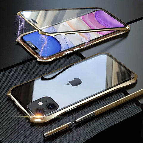 Apple iPhone 11用ケース 高級感 手触り良い アルミメタル 製の金属製 360度 フルカバーバンパー 鏡面 カバー M06 アップル ゴールド
