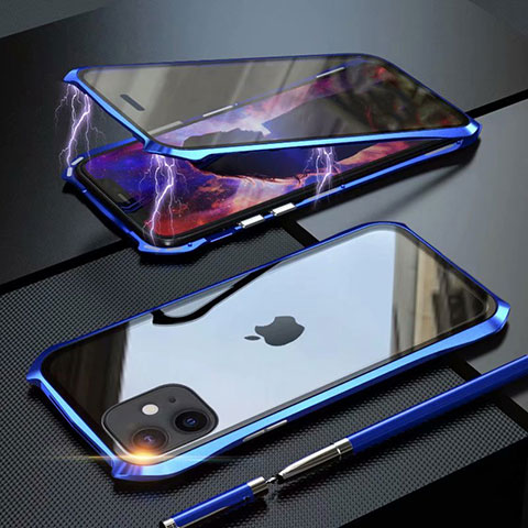 Apple iPhone 11用ケース 高級感 手触り良い アルミメタル 製の金属製 360度 フルカバーバンパー 鏡面 カバー M06 アップル ネイビー