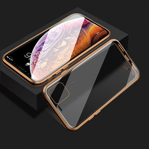 Apple iPhone 11用ケース 高級感 手触り良い アルミメタル 製の金属製 360度 フルカバーバンパー 鏡面 カバー T08 アップル ゴールド