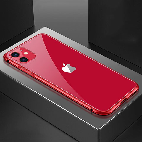 Apple iPhone 11用ケース 高級感 手触り良い アルミメタル 製の金属製 360度 フルカバーバンパー 鏡面 カバー T02 アップル レッド