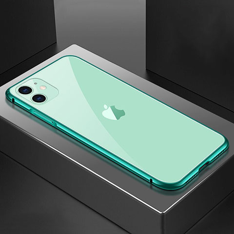 Apple iPhone 11用ケース 高級感 手触り良い アルミメタル 製の金属製 360度 フルカバーバンパー 鏡面 カバー T02 アップル グリーン
