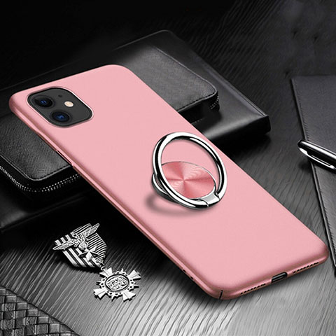 Apple iPhone 11用ハードケース プラスチック 質感もマット アンド指輪 マグネット式 P03 アップル ピンク