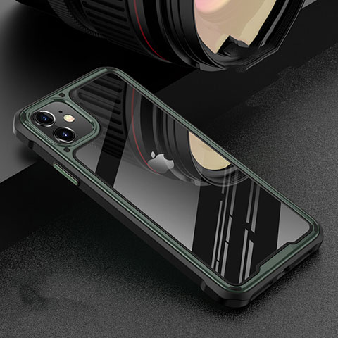 Apple iPhone 11用ケース 高級感 手触り良い アルミメタル 製の金属製 360度 フルカバーバンパー 鏡面 カバー T05 アップル グリーン