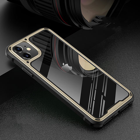 Apple iPhone 11用ケース 高級感 手触り良い アルミメタル 製の金属製 360度 フルカバーバンパー 鏡面 カバー T05 アップル ゴールド
