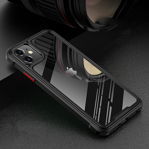 Apple iPhone 11用ケース 高級感 手触り良い アルミメタル 製の金属製 360度 フルカバーバンパー 鏡面 カバー T05 アップル ブラック