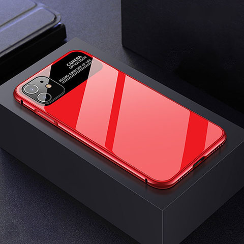 Apple iPhone 11用ケース 高級感 手触り良い アルミメタル 製の金属製 360度 フルカバーバンパー 鏡面 カバー T06 アップル レッド
