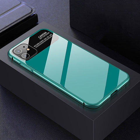 Apple iPhone 11用ケース 高級感 手触り良い アルミメタル 製の金属製 360度 フルカバーバンパー 鏡面 カバー T06 アップル シアン