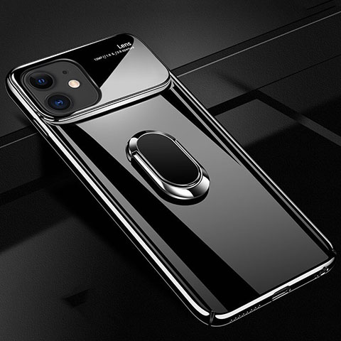 Apple iPhone 11用ハードケース プラスチック 質感もマット アンド指輪 マグネット式 P02 アップル ブラック