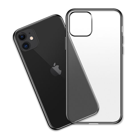 Apple iPhone 11用極薄ソフトケース シリコンケース 耐衝撃 全面保護 クリア透明 S04 アップル ブラック