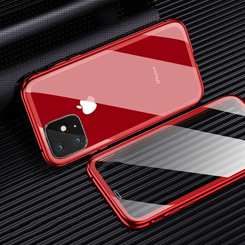 Apple iPhone 11 Pro用ケース 高級感 手触り良い アルミメタル 製の金属製 360度 フルカバーバンパー 鏡面 カバー M03 アップル レッド