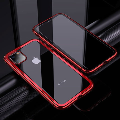 Apple iPhone 11 Pro用ケース 高級感 手触り良い アルミメタル 製の金属製 360度 フルカバーバンパー 鏡面 カバー M02 アップル レッド