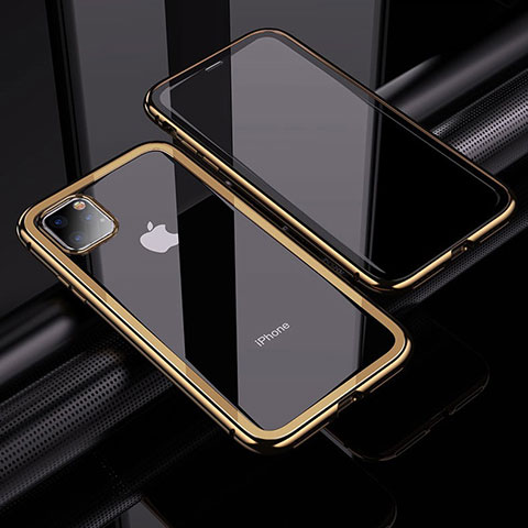 Apple iPhone 11 Pro用ケース 高級感 手触り良い アルミメタル 製の金属製 360度 フルカバーバンパー 鏡面 カバー M02 アップル ゴールド