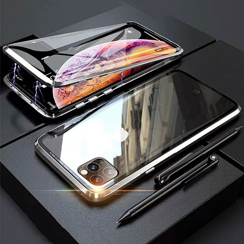 Apple iPhone 11 Pro用ケース 高級感 手触り良い アルミメタル 製の金属製 360度 フルカバーバンパー 鏡面 カバー M01 アップル シルバー