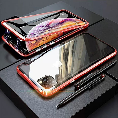 Apple iPhone 11 Pro用ケース 高級感 手触り良い アルミメタル 製の金属製 360度 フルカバーバンパー 鏡面 カバー M01 アップル レッド