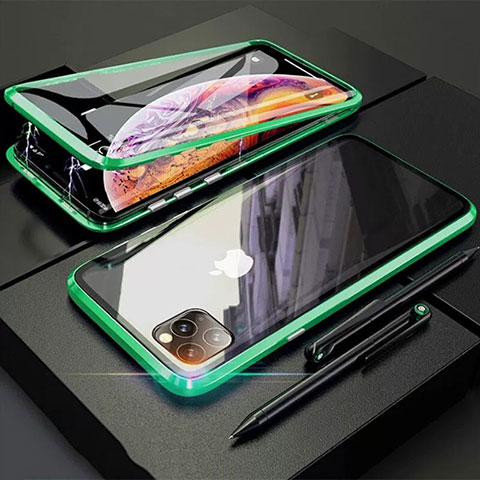 Apple iPhone 11 Pro用ケース 高級感 手触り良い アルミメタル 製の金属製 360度 フルカバーバンパー 鏡面 カバー M01 アップル グリーン
