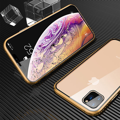 Apple iPhone 11 Pro用ケース 高級感 手触り良い アルミメタル 製の金属製 360度 フルカバーバンパー 鏡面 カバー M06 アップル ゴールド