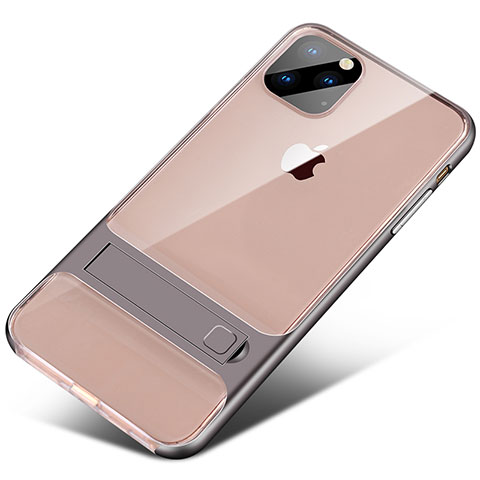 Apple iPhone 11 Pro用ハイブリットバンパーケース スタンド プラスチック 兼シリコーン カバー A02 アップル グレー