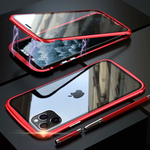 Apple iPhone 11 Pro用ケース 高級感 手触り良い アルミメタル 製の金属製 360度 フルカバーバンパー 鏡面 カバー M11 アップル レッド