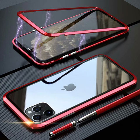 Apple iPhone 11 Pro用ケース 高級感 手触り良い アルミメタル 製の金属製 360度 フルカバーバンパー 鏡面 カバー M14 アップル レッド