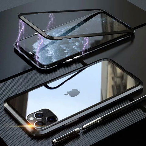 Apple iPhone 11 Pro用ケース 高級感 手触り良い アルミメタル 製の金属製 360度 フルカバーバンパー 鏡面 カバー M14 アップル ブラック