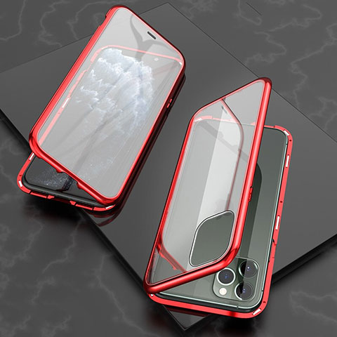 Apple iPhone 11 Pro用ケース 高級感 手触り良い アルミメタル 製の金属製 360度 フルカバーバンパー 鏡面 カバー T06 アップル レッド