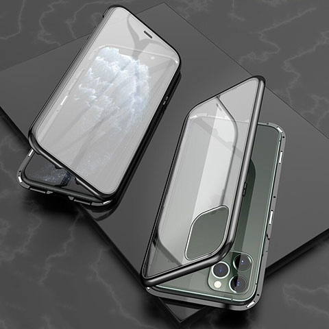 Apple iPhone 11 Pro用ケース 高級感 手触り良い アルミメタル 製の金属製 360度 フルカバーバンパー 鏡面 カバー T06 アップル ブラック