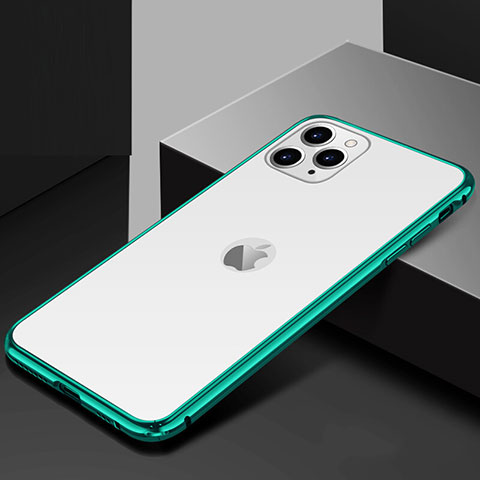 Apple iPhone 11 Pro用ケース 高級感 手触り良い アルミメタル 製の金属製 360度 フルカバーバンパー 鏡面 カバー T02 アップル シアン