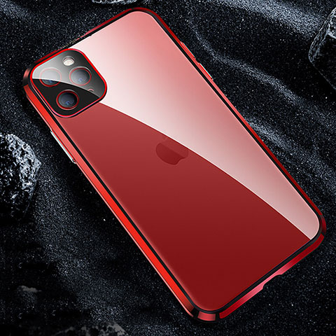 Apple iPhone 11 Pro用ケース 高級感 手触り良い アルミメタル 製の金属製 360度 フルカバーバンパー 鏡面 カバー T12 アップル レッド