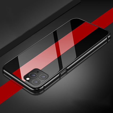 Apple iPhone 11 Pro用ケース 高級感 手触り良い アルミメタル 製の金属製 360度 フルカバーバンパー 鏡面 カバー T08 アップル ブラック