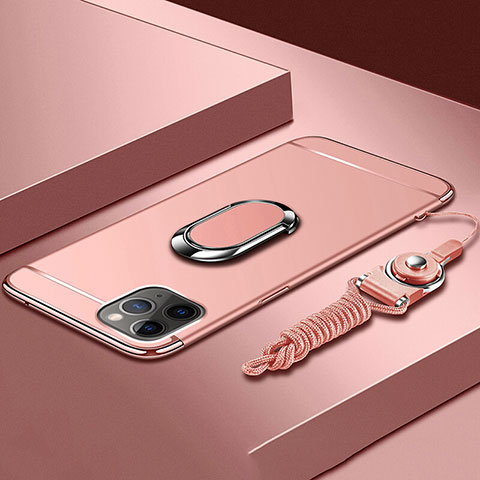 Apple iPhone 11 Pro用ケース 高級感 手触り良い メタル兼プラスチック バンパー アンド指輪 T01 アップル ローズゴールド