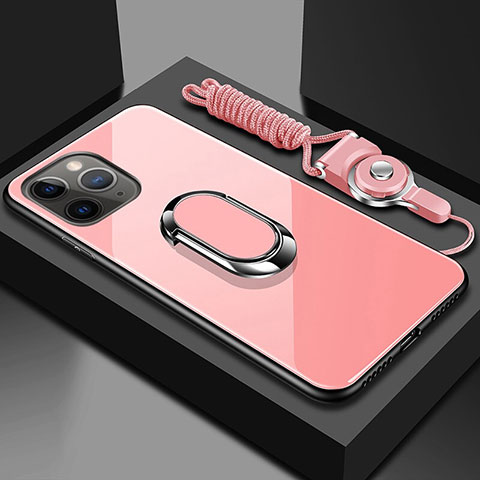 Apple iPhone 11 Pro用ハイブリットバンパーケース プラスチック 鏡面 カバー アンド指輪 マグネット式 T01 アップル ピンク