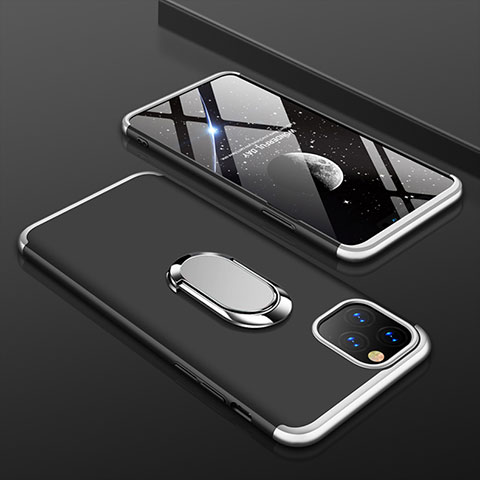 Apple iPhone 11 Pro用ハードケース プラスチック 質感もマット 前面と背面 360度 フルカバー アンド指輪 R01 アップル シルバー・ブラック