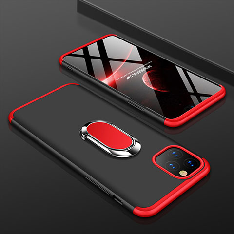 Apple iPhone 11 Pro用ハードケース プラスチック 質感もマット 前面と背面 360度 フルカバー アンド指輪 R01 アップル レッド・ブラック