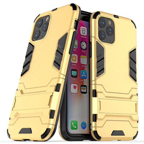 Apple iPhone 11 Pro用ハイブリットバンパーケース スタンド プラスチック 兼シリコーン カバー R03 アップル ゴールド