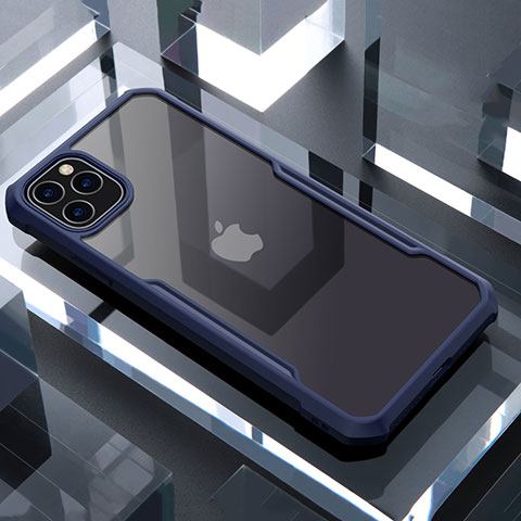 Apple iPhone 11 Pro Max用ハイブリットバンパーケース クリア透明 プラスチック 鏡面 カバー アップル ネイビー