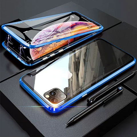 Apple iPhone 11 Pro Max用ケース 高級感 手触り良い アルミメタル 製の金属製 360度 フルカバーバンパー 鏡面 カバー M01 アップル ネイビー