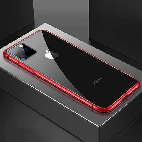 Apple iPhone 11 Pro Max用ケース 高級感 手触り良い アルミメタル 製の金属製 360度 フルカバーバンパー 鏡面 カバー M04 アップル レッド