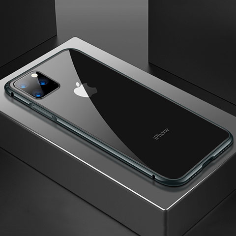 Apple iPhone 11 Pro Max用ケース 高級感 手触り良い アルミメタル 製の金属製 360度 フルカバーバンパー 鏡面 カバー M04 アップル ブラック