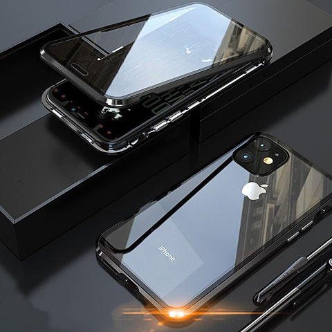 Apple iPhone 11 Pro Max用ケース 高級感 手触り良い アルミメタル 製の金属製 360度 フルカバーバンパー 鏡面 カバー M05 アップル ブラック