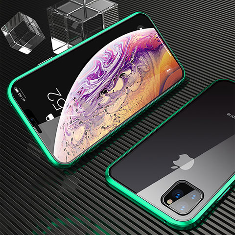 Apple iPhone 11 Pro Max用ケース 高級感 手触り良い アルミメタル 製の金属製 360度 フルカバーバンパー 鏡面 カバー M06 アップル グリーン