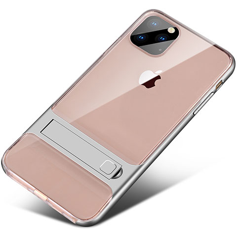 Apple iPhone 11 Pro Max用ハイブリットバンパーケース スタンド プラスチック 兼シリコーン カバー A02 アップル シルバー