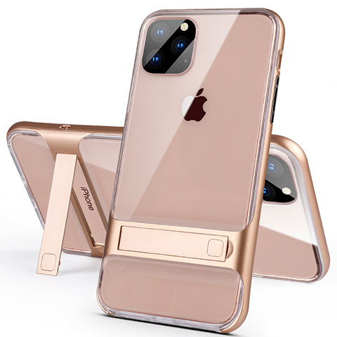 Apple iPhone 11 Pro Max用ハイブリットバンパーケース スタンド プラスチック 兼シリコーン カバー A02 アップル ゴールド